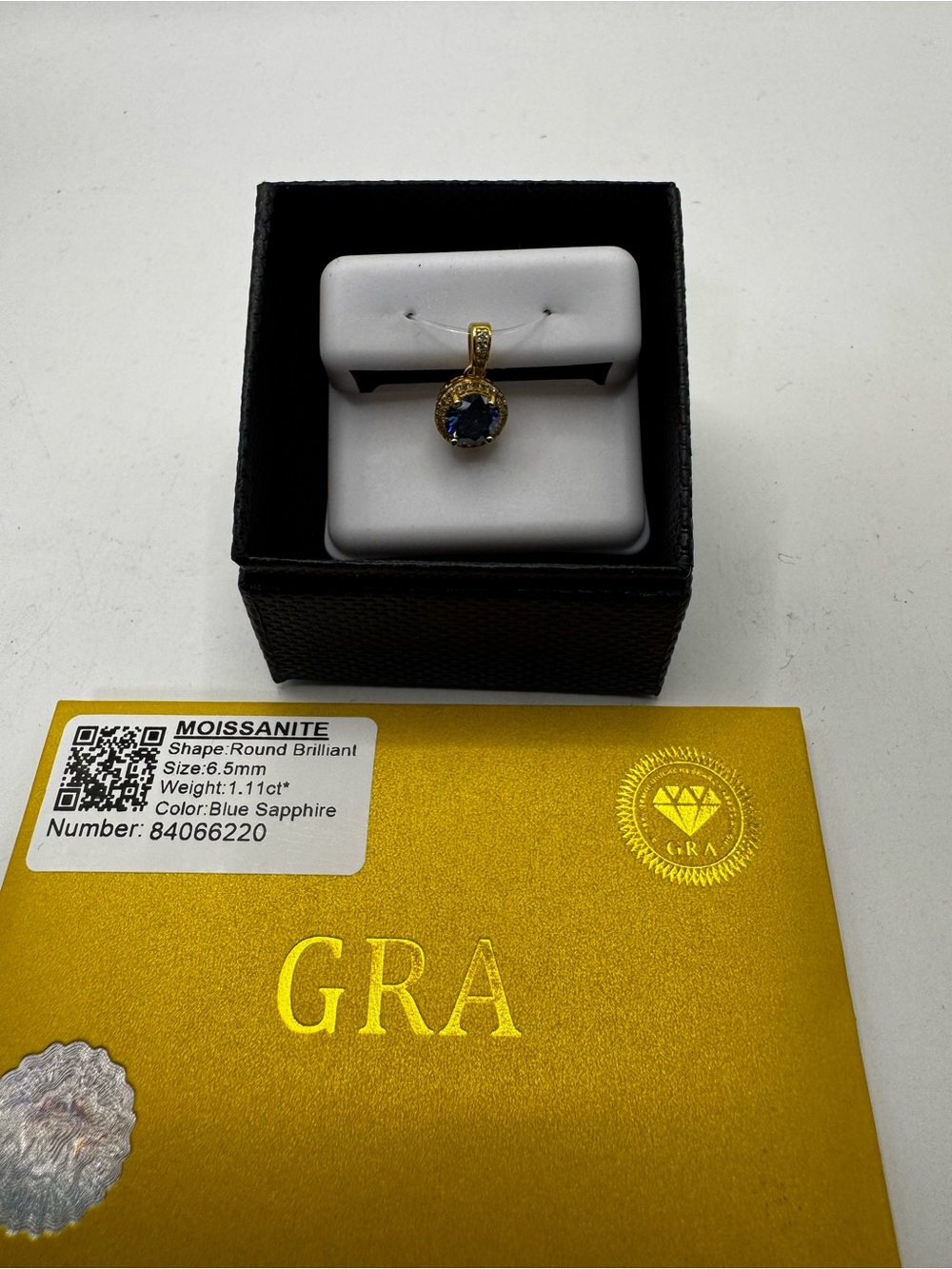 Gold plated Pendant Necklace with Blue Sapphire Moissanite